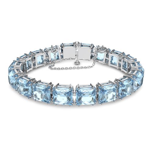 Pulsera Millenia, Cristales de talla cuadrado, Azul, Baño de rodio