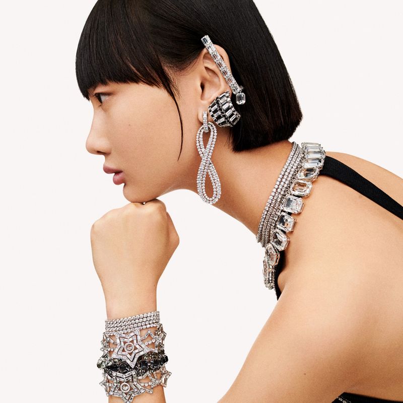Pendientes-Ear-Cuff-Millenia-Cristales-talla-octagonal-Blanco-Baño-de-rodio
