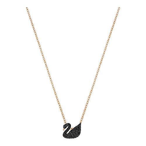 Colgante Iconic Swan, pequeño, negro, baño de oro rosa
