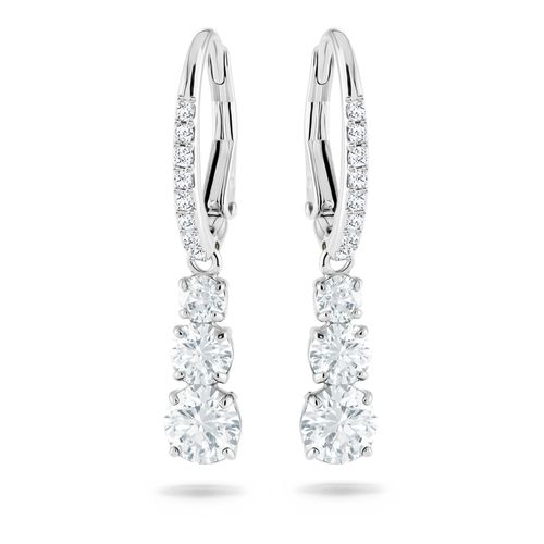 Aretes Attract Trilogy Round, blanco, baño de rodio