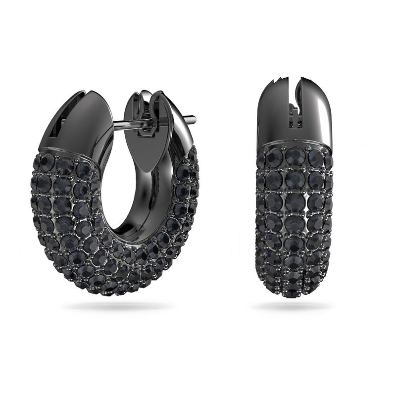 Pendientes-de-aro-Dextera-Pave-Negro-Baño-de-rutenio