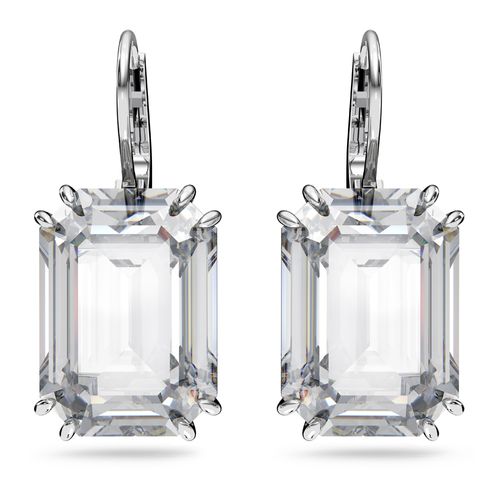 Aretes Millenia, Cristal de talla octogonal, Blancos, Baño de rodio