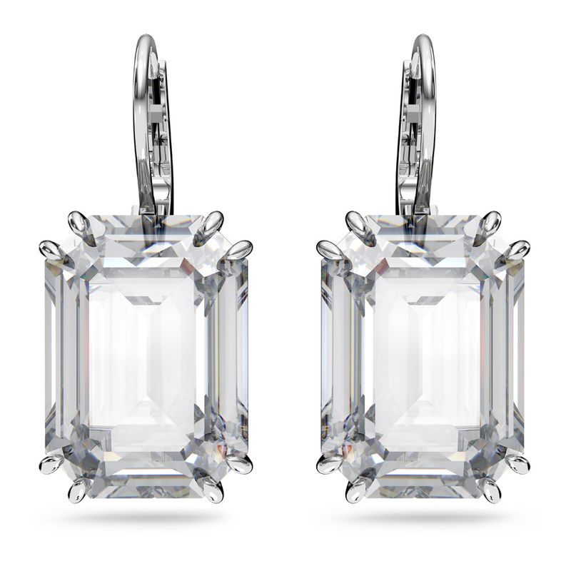 Aretes-Millenia-Cristal-de-talla-octogonal-Blancos-Baño-de-rodio