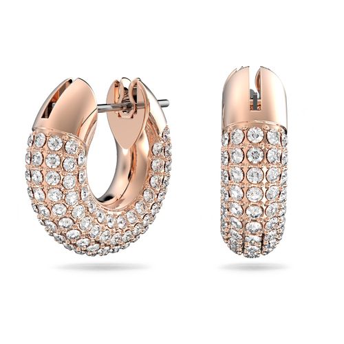 Aretes de aro Dextera, Pavé, Blancos, Baño tono oro rosa