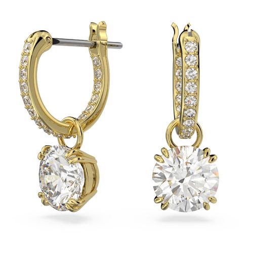 Pendientes Constella, Talla redonda, Blancos, Baño tono oro