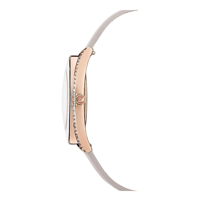 Reloj-Crystalline-Aura-correa-de-piel-gris-PVD-tono-oro-rosa