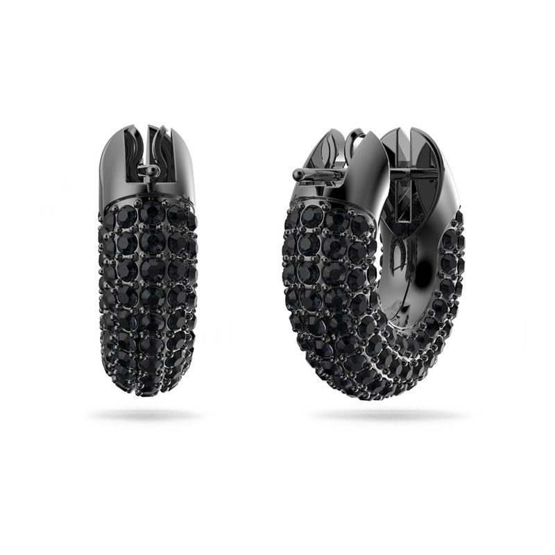 Pendientes-de-aro-Dextera-Pave-Negro-Baño-de-rutenio