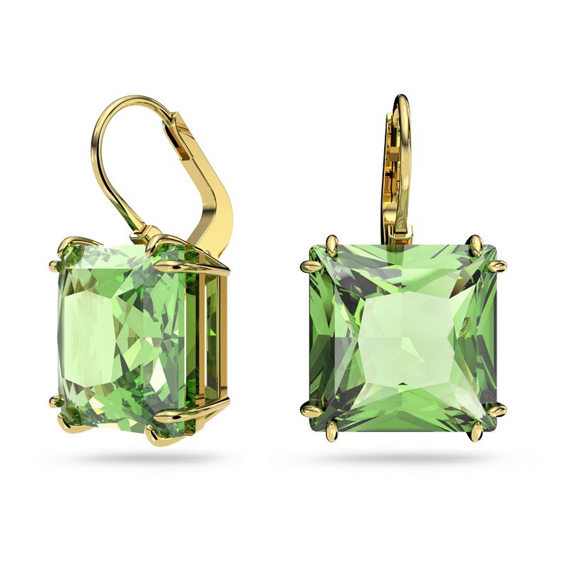 Aretes-Millenia-Cristal-de-talla-cuadrada-Verdes-Baño-tono-oro