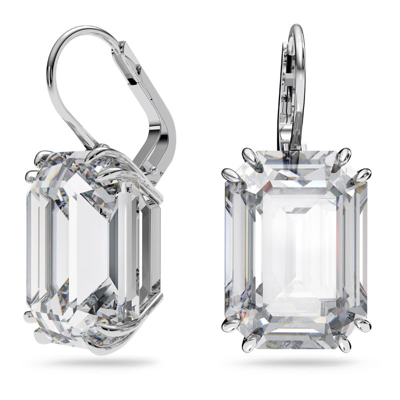 Aretes-Millenia-Cristal-de-talla-octogonal-Blancos-Baño-de-rodio