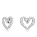 Aretes-a-presion-Una-Corazon-Medianos-Blancos-Baño-de-rodio