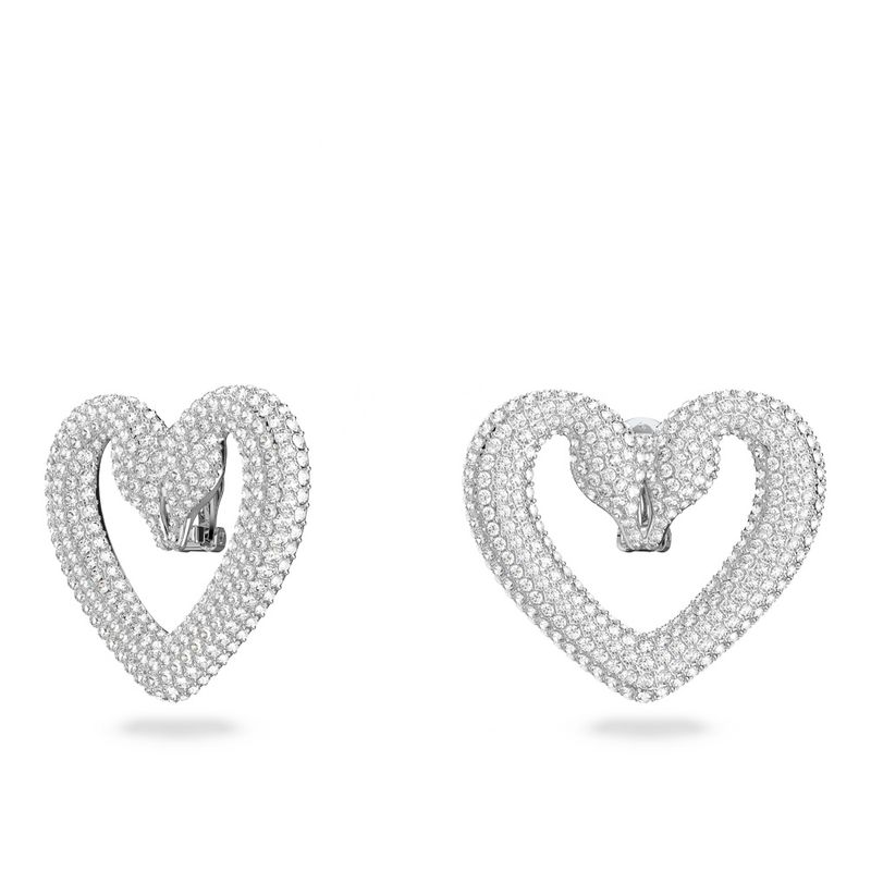Aretes-a-presion-Una-Corazon-Medianos-Blancos-Baño-de-rodio