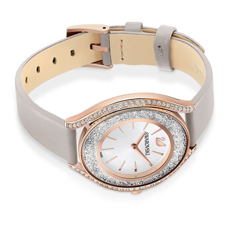 Reloj-Crystalline-Aura-correa-de-piel-gris-PVD-tono-oro-rosa