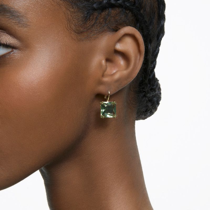 Aretes-Millenia-Cristal-de-talla-cuadrada-Verdes-Baño-tono-oro