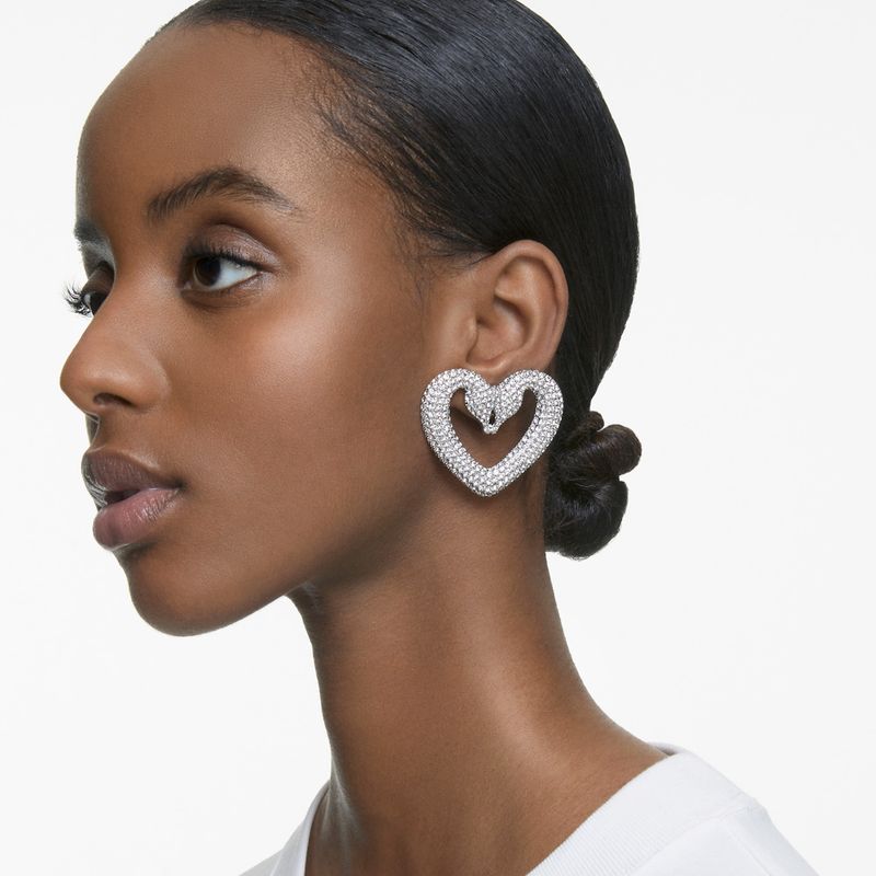 Aretes-a-presion-Una-Corazon-Medianos-Blancos-Baño-de-rodio