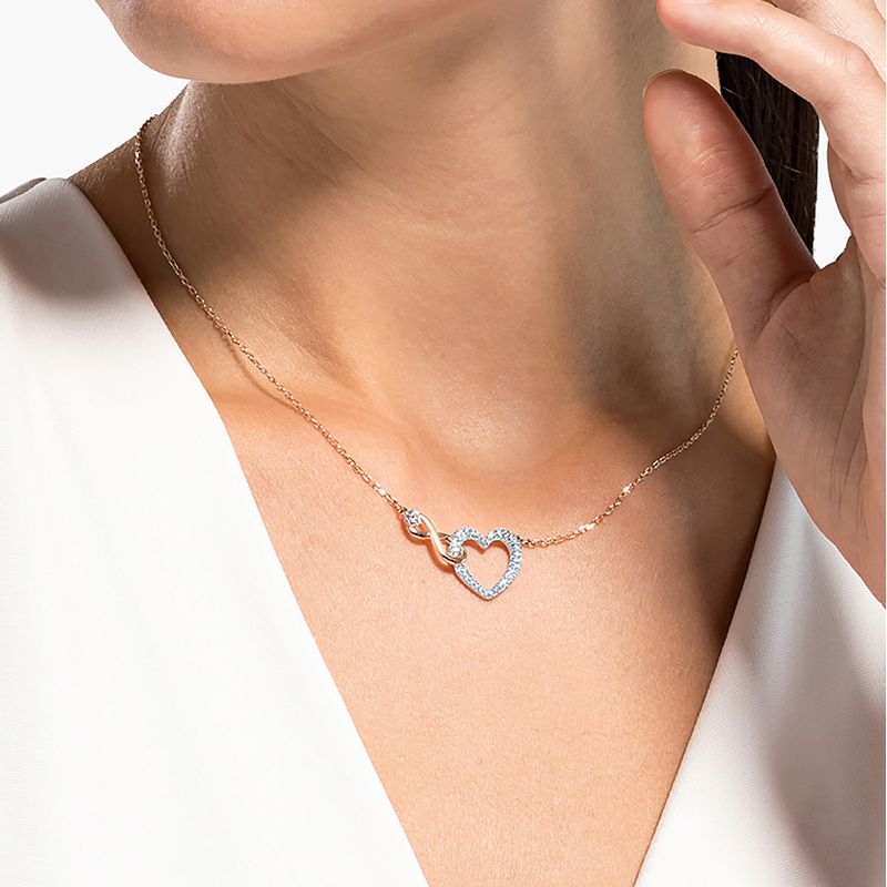 Collar-Swarovski-Infinity-Heart-blanco-combinacion-de-acabados-metalicos
