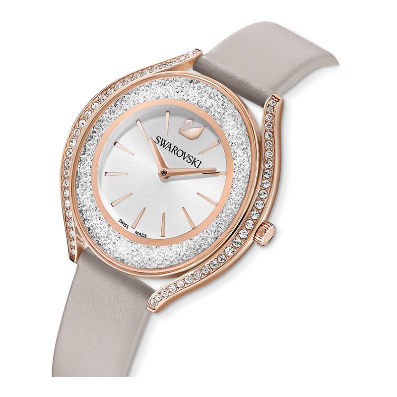 Reloj-Crystalline-Aura-correa-de-piel-gris-PVD-tono-oro-rosa