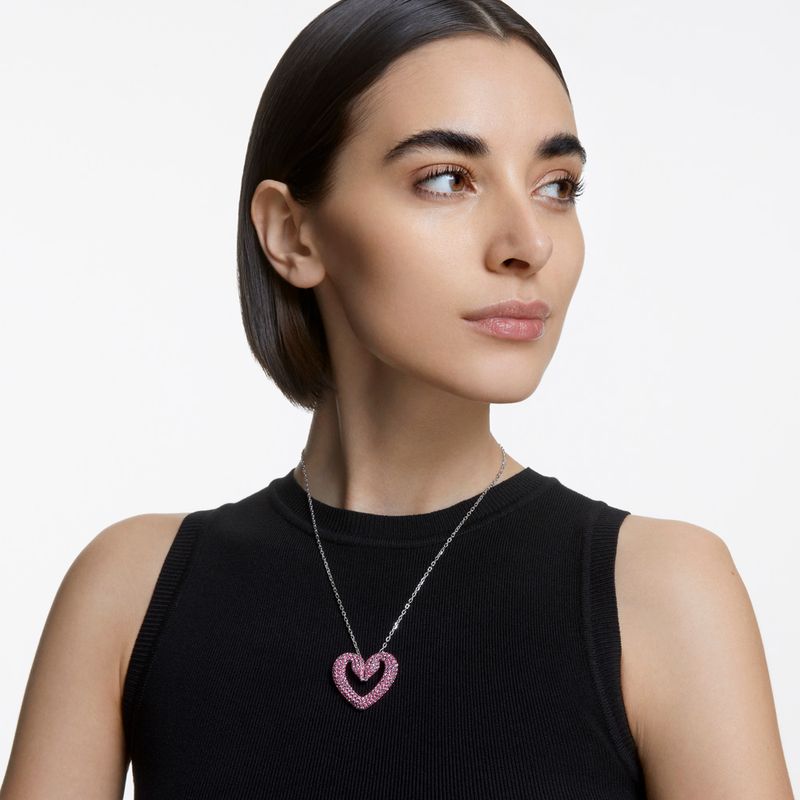 Colgante-Una-Corazon-Mediano-Rosa-Baño-de-rodio
