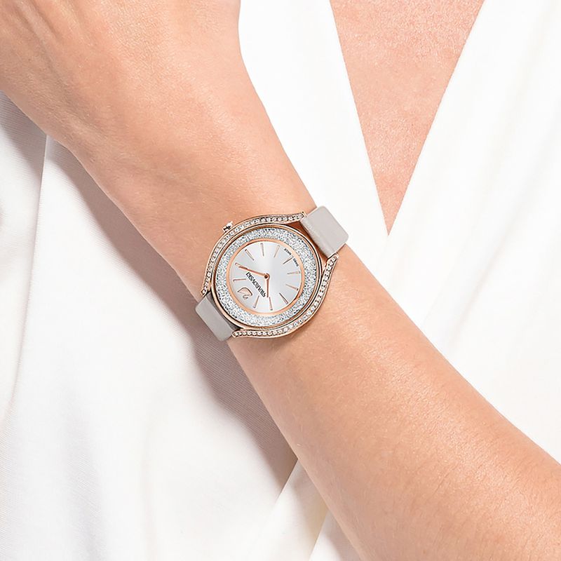 Reloj-Crystalline-Aura-correa-de-piel-gris-PVD-tono-oro-rosa