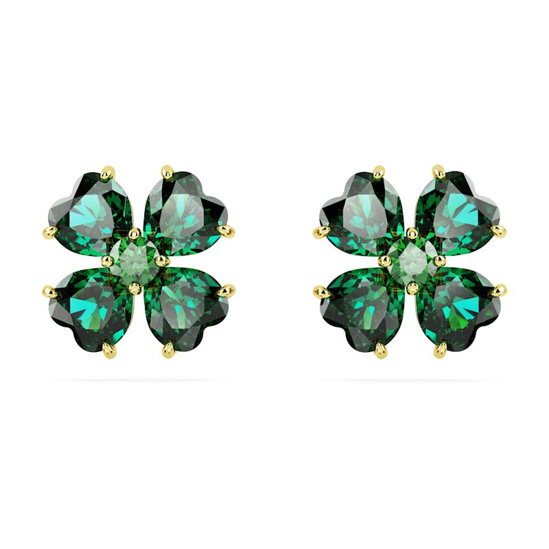 Pendientes-de-boton-Idyllia-Trebol-Verdes-Baño-tono-oro