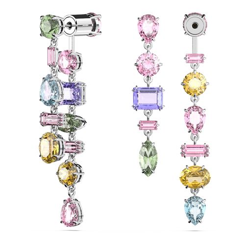 Pendientes Gema, Diseño asimétrico, Tallas mixtas, Largos, Multicolores, Baño de rodio
