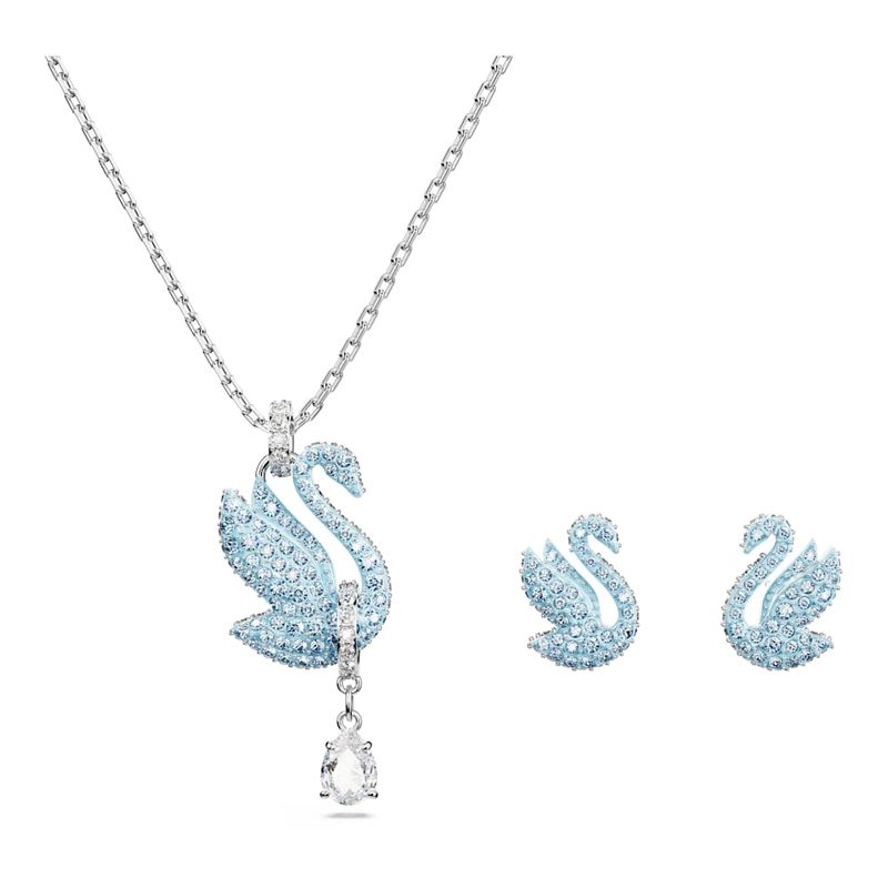 Conjunto-Swarovski-Iconic-Swan-Cisne-Azul-Baño-de-rodio