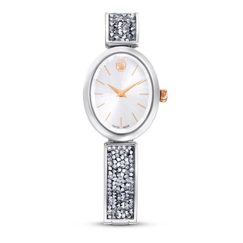 Reloj Crystal Rock Oval, Fabricado en Suiza, Brazalete de metal, Blanco, Acero inoxidable