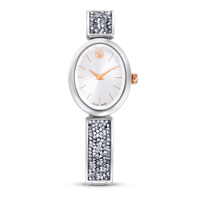 Reloj-Crystal-Rock-Oval-Fabricado-en-Suiza-Brazalete-de-metal-Blanco-Acero-inoxidable