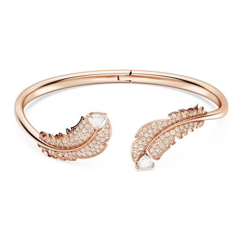 Brazalete Nice, Pluma, Blanco, Baño tono oro rosa