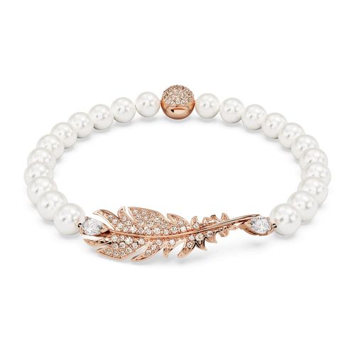 Pulsera Nice, Pluma, Blanca, Baño tono oro rosa