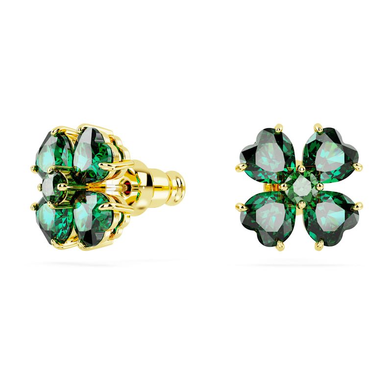 Pendientes-de-boton-Idyllia-Trebol-Verdes-Baño-tono-oro
