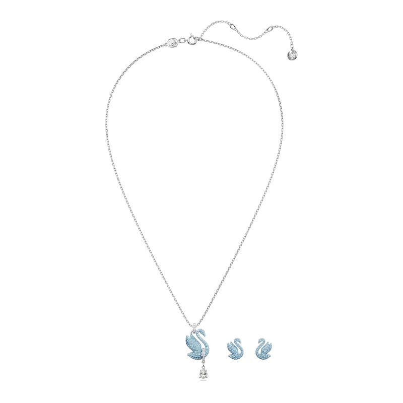 Conjunto-Swarovski-Iconic-Swan-Cisne-Azul-Baño-de-rodio