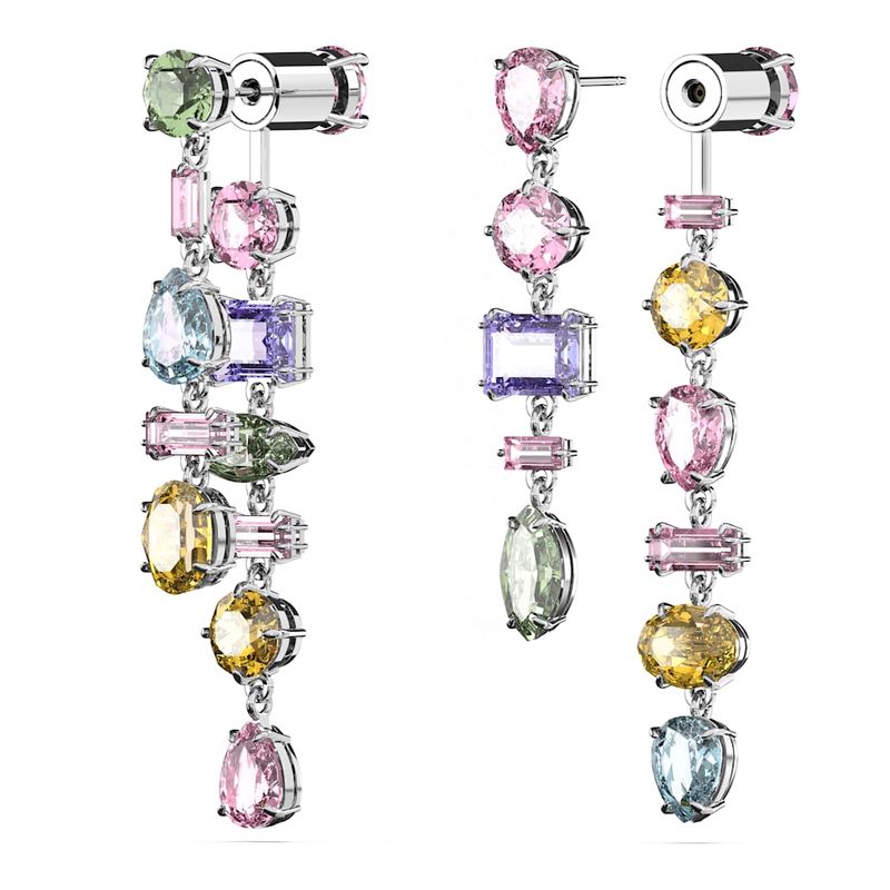 Pendientes-Gema-Diseño-asimetrico-Tallas-mixtas-Largos-Multicolores-Baño-de-rodio