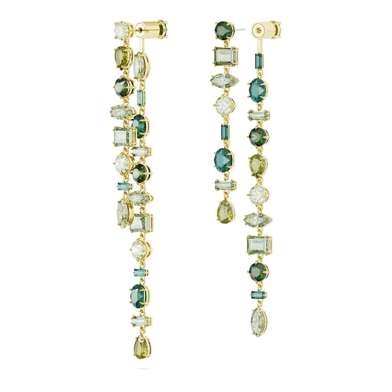 Pendientes-Gema-Diseño-asimetrico-Tallas-mixtas-Extralargos-Verdes-Baño-tono-oro