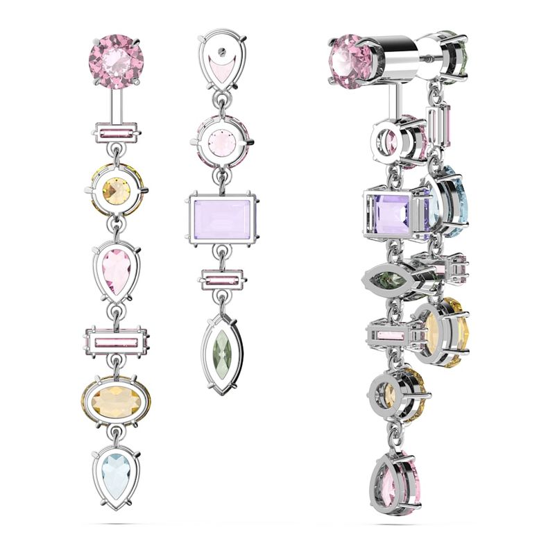 Pendientes-Gema-Diseño-asimetrico-Tallas-mixtas-Largos-Multicolores-Baño-de-rodio