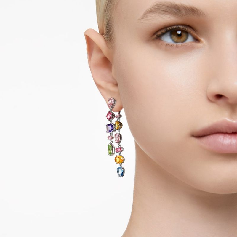 Pendientes-Gema-Diseño-asimetrico-Tallas-mixtas-Largos-Multicolores-Baño-de-rodio