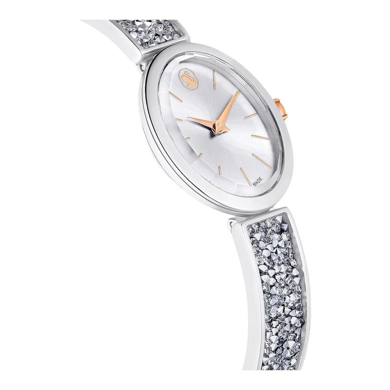 Reloj-Crystal-Rock-Oval-Fabricado-en-Suiza-Brazalete-de-metal-Blanco-Acero-inoxidable