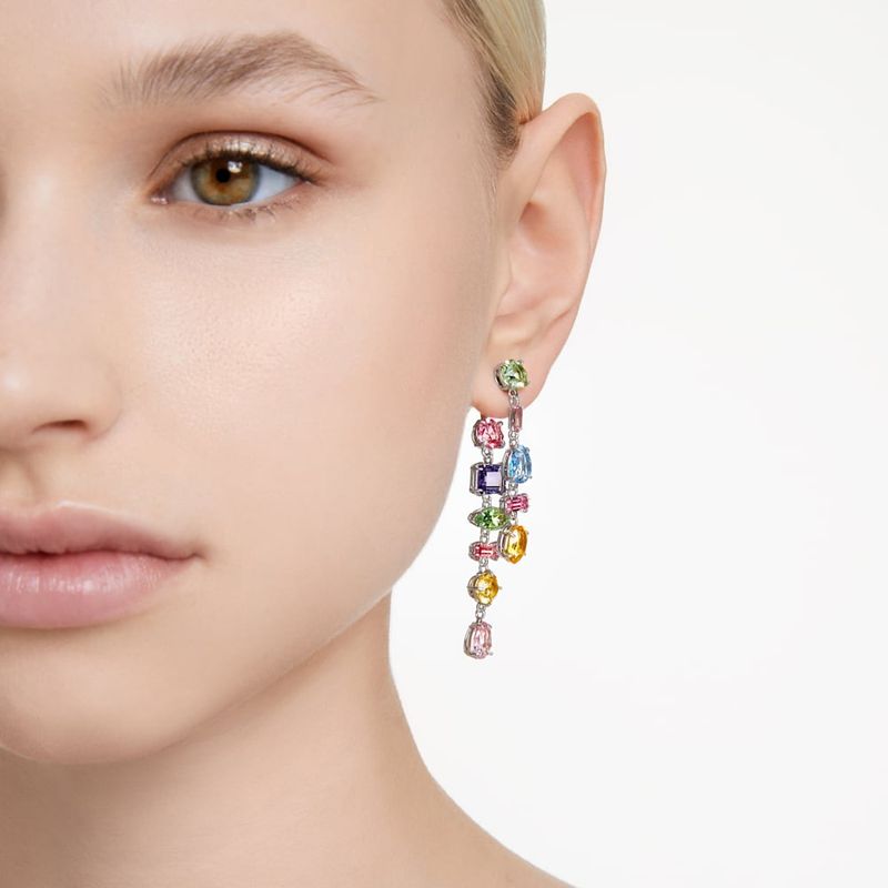 Pendientes-Gema-Diseño-asimetrico-Tallas-mixtas-Largos-Multicolores-Baño-de-rodio