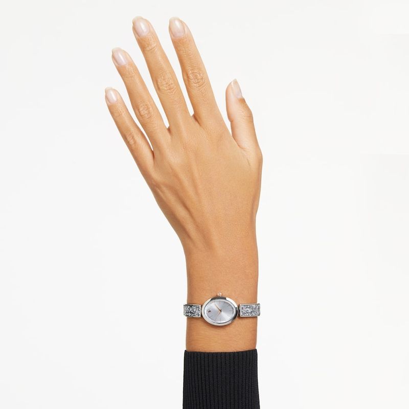 Reloj-Crystal-Rock-Oval-Fabricado-en-Suiza-Brazalete-de-metal-Blanco-Acero-inoxidable