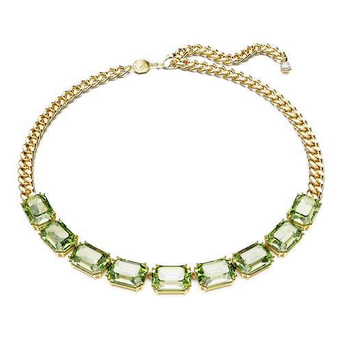 Collar Millenia, Talla octogonal, Verde, Baño tono oro