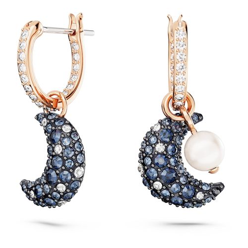 Pendientes Luna, Diseño asimétrico, Luna, Multicolores, Baño tono oro rosa