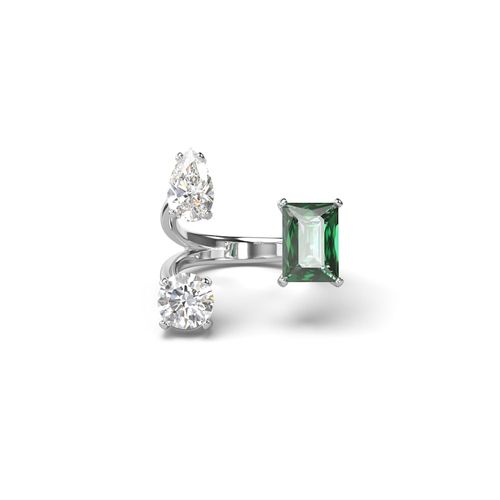 Anillo abierto Mesmera, Tallas mixtas, Verde, Acabado en tono plateado