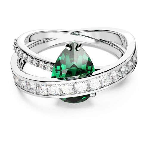 Anillo de cóctel Hyperbola, Circonita neutra en carbono, Tallas mixtas, Bandas dobles, Verde, Recubrimiento en rodio