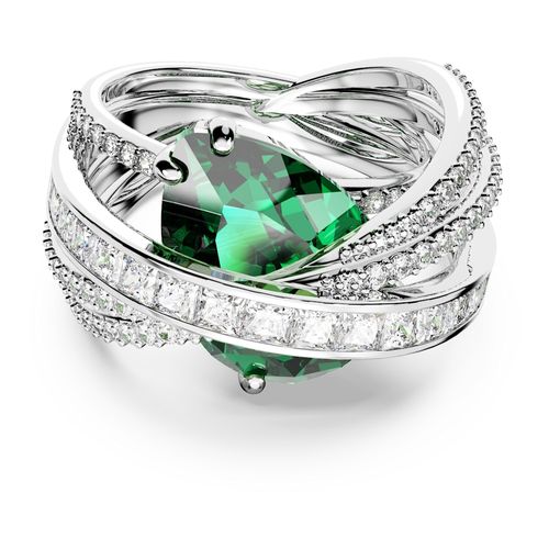 Anillo de cóctel Hyperbola, Circonita neutra en carbono, Tallas mixtas, Cuatro bandas, Verde, Recubrimiento en rodio