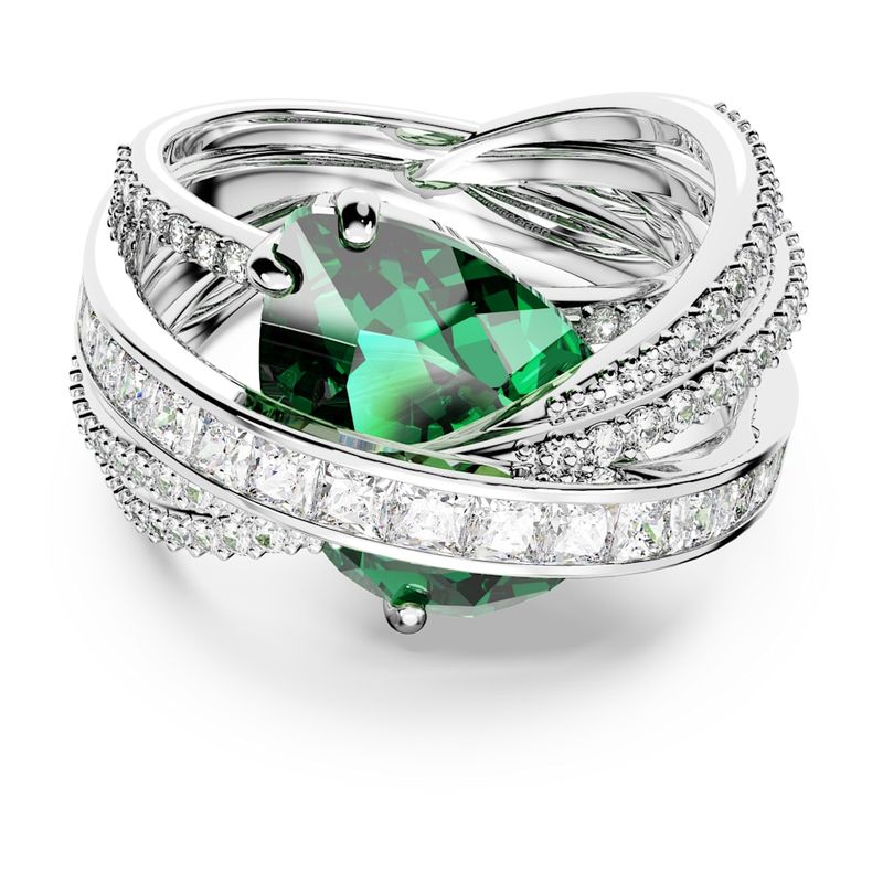Anillo-de-coctel-Hyperbola-Circonita-neutra-en-carbono-Tallas-mixtas-Cuatro-bandas-Verde-Recubrimiento-en-rodio