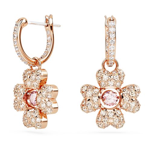 Pendientes Idyllia, Trébol, Blancos, Baño tono oro rosa