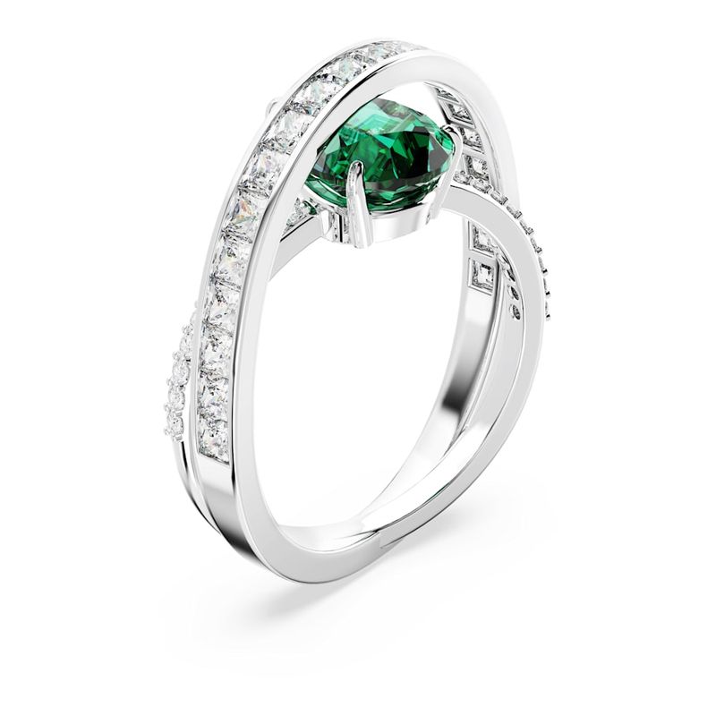 Anillo-de-coctel-Hyperbola-Circonita-neutra-en-carbono-Tallas-mixtas-Bandas-dobles-Verde-Recubrimiento-en-rodio