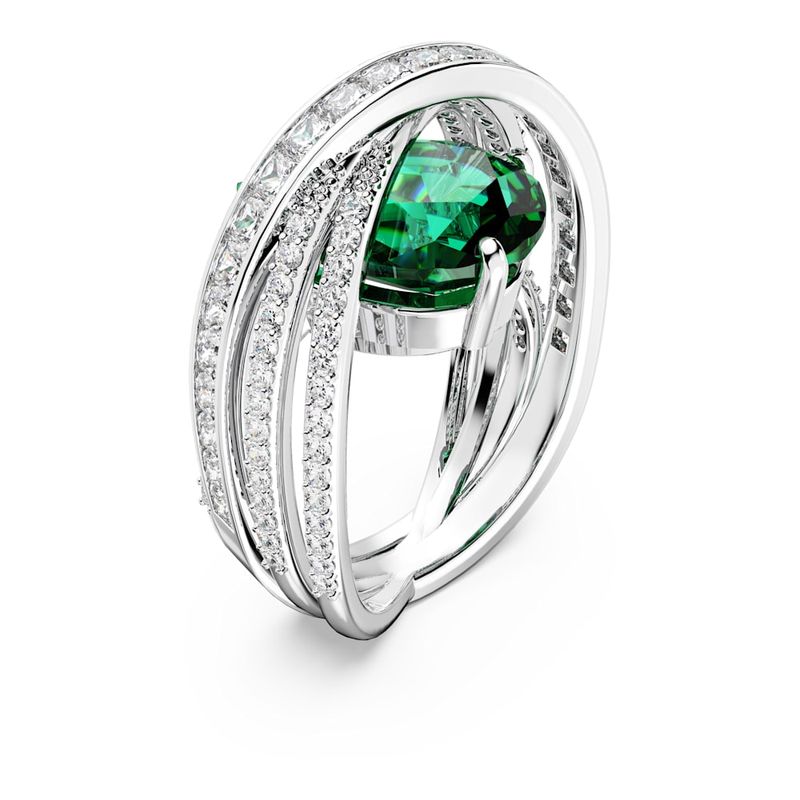 Anillo-de-coctel-Hyperbola-Circonita-neutra-en-carbono-Tallas-mixtas-Cuatro-bandas-Verde-Recubrimiento-en-rodio