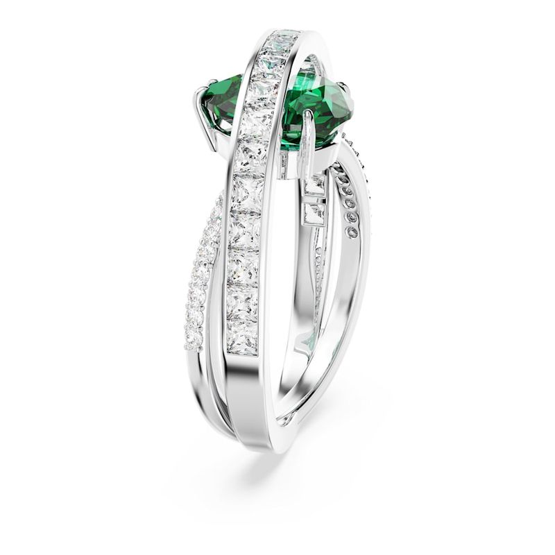 Anillo-de-coctel-Hyperbola-Circonita-neutra-en-carbono-Tallas-mixtas-Bandas-dobles-Verde-Recubrimiento-en-rodio