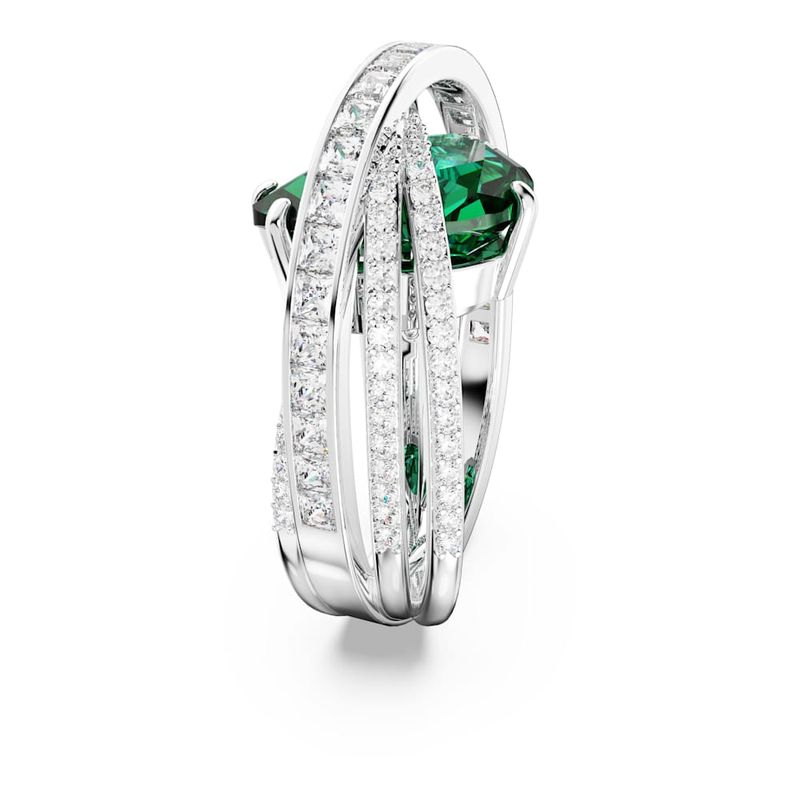 Anillo-de-coctel-Hyperbola-Circonita-neutra-en-carbono-Tallas-mixtas-Cuatro-bandas-Verde-Recubrimiento-en-rodio