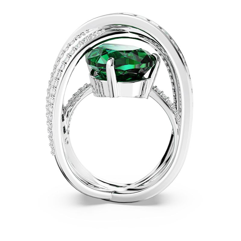 Anillo-de-coctel-Hyperbola-Circonita-neutra-en-carbono-Tallas-mixtas-Cuatro-bandas-Verde-Recubrimiento-en-rodio